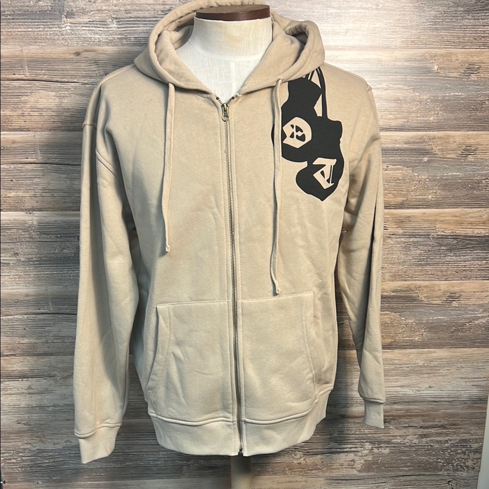 Forever 21 Men's "Old Times" Boxing Full Zip Hoodie in Taupe NWT V3
